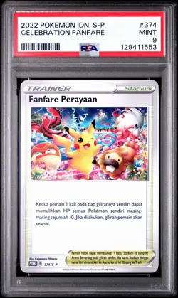 Celebration Fanfare PSA 9 Indonesian Pokemon Card Promo 2022 374/S-P Himeno - Image 1