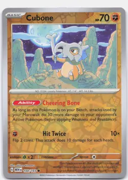 Cubone 104/165 Common 151 Pokemon Reverse Holo Near Mint - Image 1