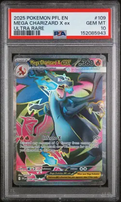 2025 POKEMON PFL EN-PHANTASMAL FLAMES #109 MEGA CHARIZARD X EX ULTRA RARE PSA 10 - Image 1