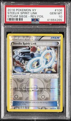 2016 POKEMON XY STEAM SIEGE #106 STEELIX SPIRIT LINK-REVERSE FOIL PSA 10 - Image 1