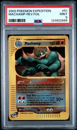 2002 POKEMON EXPEDITION #51 MACHAMP-REVERSE FOIL PSA 9 - Image 1