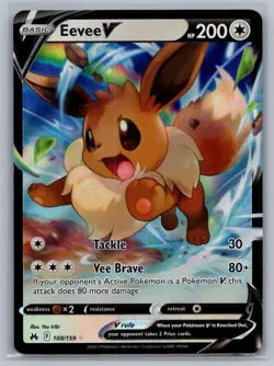 Eevee V 108/159 Holo V Rare Crown Zenith Pokemon Near Mint - Image 1
