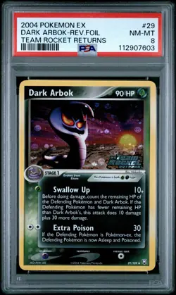 2004 POKEMON EX TEAM ROCKET RETURNS #29 DARK ARBOK-REVERSE FOIL PSA 8 - Image 1