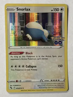 2022 Pokemon TCG Snorlax Pokemon Go Holo Rare 055/078 Ungraded - Image 1