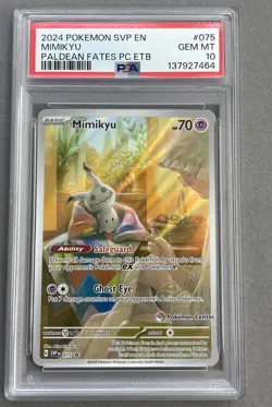 Pokemon PSA 10 Gem Mint Full Art Mimikyu 075 Promo PC Stamp Paldean Fates - Image 1