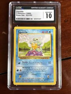 Pokemon Base Set Squirtle 63/102 CGC 10 Gem Mint - Image 1