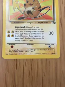 Pokemon Card Raichu (29) Unlimited LP Fossil Rare 29/62 - Image 5