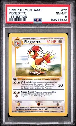 Pokemon Pidgeotto 1999 Base Set 1st Edition Rare #22 PSA 8 Near Mint-Mint - Image 1