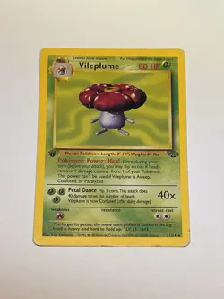 1999 Pokemon VILEPLUME Jungle Set 1ST EDITION Rare NON HOLO Card 31/64 WotC MP - Image 1