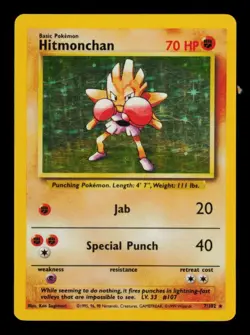Pokemon Card Hitmonchan 7/102 Base Set Rare Vintage Original Holo WOTC LP 1999 - Image 1