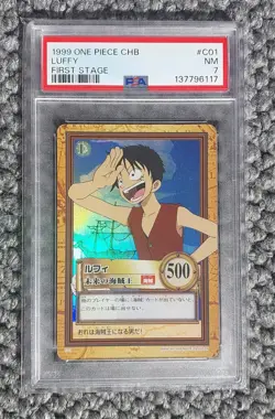 PSA 7 - 1999 One Piece Carddass Hyper Battle Holo Luffy #C01 - Image 1
