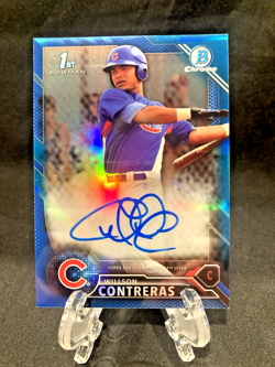 WILLSON CONTRERAS 2016 BOWMAN CHROME BLUE REFRACTOR 1ST AUTO # 102 /150. CUBS - Image 1