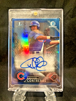 WILLSON CONTRERAS 2016 BOWMAN CHROME BLUE REFRACTOR 1ST AUTO # 102 /150. CUBS - Image 3