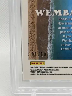 JERSEY NUMBER 1/10! 2023 Donruss Optic Victor Wembanyama -Splash! GOLD PSA 10 - Image 3