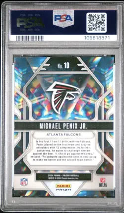2024 Panini Prizm - Prizmatic Michael Penix Jr. #10 Green Prizm (RC) PSA 10 - Image 2