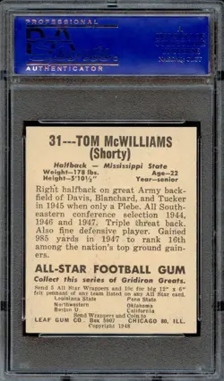 FB - 1948 Leaf - #31 - Tom McWilliams - PSA 7 - NM - Image 2