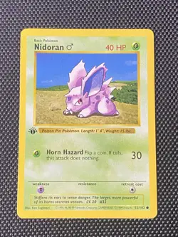 Pokemon Card - Nidoran M Base Set (Shadowless) 55/102 Common 1st Edition LP/NM - Image 1