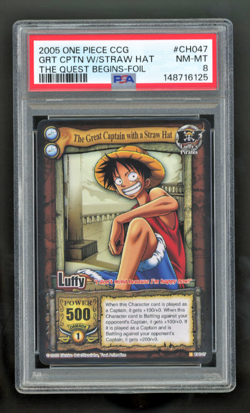 2005 ONE PIECE VINTAGE MONKEY D. LUFFY THE QUEST BEGINS STRAW HAT CH047 PSA 8 - Image 1