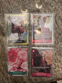 Bandai One Piece Card Game Monkey D. Luffy 4 Cards Leader Character Foil Regular - Image 1