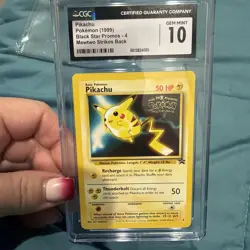 1999 CGC 10 GEM MINT Pikachu # 4 WB Movie WOTC Black Star Promo - Image 1