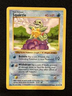 Pokemon Squirtle 63/102 Base Set (Shadowless) (Never Played) *Near Mint* - Image 1