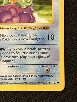 Pokemon Squirtle 63/102 Base Set (Shadowless) (Never Played) *Near Mint* - Image 5