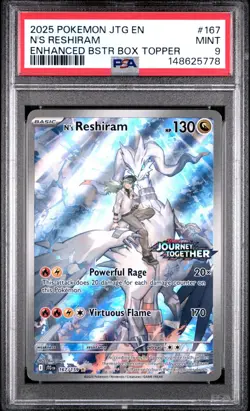 PSA 9 2025 POKEMON JOURNEY TOGETHER 167 N'S RESHIRAM ENHANCED BOX TOPPER PROMO - Image 1