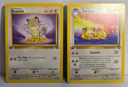 Vintage 1999 Base Set 1st Edition Meowth #56 Persian #42 Lot Pokemon TCG - Image 1