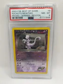Pokemon Mewtwo 2003 Rockets Winner Reverse Holo #8 PSA 8 💫 Swirled low pop - Image 1