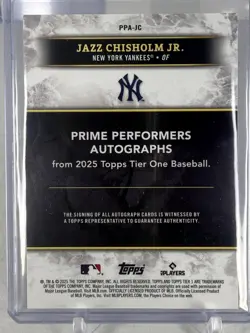 2025 Topps Tier One Jazz Chisholm Jr. Auto Blue /25 New York Yankees - Image 2