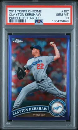 2011 TOPPS CHROME PURPLE REFRACTOR #107 CLAYTON KERSHAW 359/499 PSA 10 - Image 1