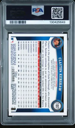 2011 TOPPS CHROME PURPLE REFRACTOR #107 CLAYTON KERSHAW 359/499 PSA 10 - Image 2