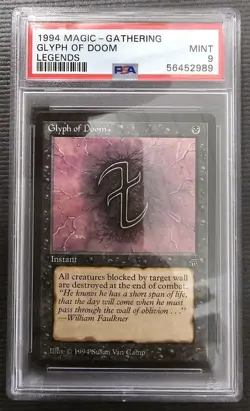 1994 Magic The Gathering GLYPH OF DOOM Legends Mint PSA 9. #2 - Image 1