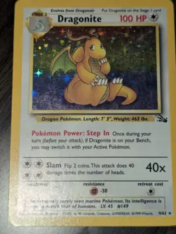 1999 Used Flaws Dragonite Holo Rare 100 HP 4/62 Pokemon Fossil Unlim. WOTC Card - Image 1