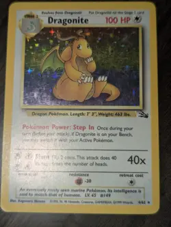 1999 Used Flaws Dragonite Holo Rare 100 HP 4/62 Pokemon Fossil Unlim. WOTC Card - Image 3