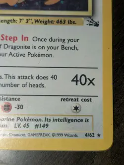 1999 Used Flaws Dragonite Holo Rare 100 HP 4/62 Pokemon Fossil Unlim. WOTC Card - Image 4