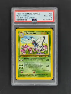1999 POKEMON JUNGLE 1ST EDITION #33 BUTTERFREE "d" EDITION ERROR PSA NM-MT 8 - Image 1
