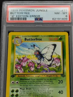 1999 POKEMON JUNGLE 1ST EDITION #33 BUTTERFREE "d" EDITION ERROR PSA NM-MT 8 - Image 2