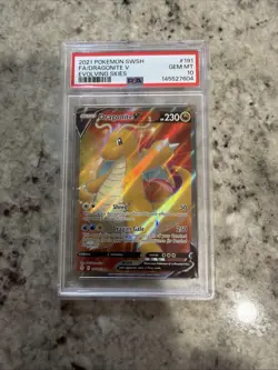 Pokemon Dragonite V 191/203 Evolving Skies Full Art Holo PSA 10 230 HP 2021 - Image 1