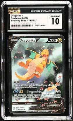 CGC 10 DRAGONITE V 192 EVOLVING SKIES ALT ART SWORD & SHIELD POKEMON GEM MINT - Image 1