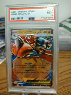 2025 Pokemon MEG EN #077 Mega Lucario ex PSA 9 MINT - Image 1