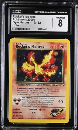 CGC 8 Rocket's Moltres Holo 2000 Pokemon Gym Heroes 12/132 - Image 1