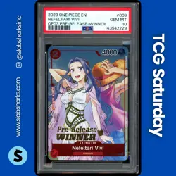 2023 ONE PIECE OP03 PRERELEASE WINNER PROMO #ST01-009 NEFELTARI VIVI PSA 10 - Image 1