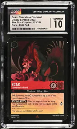 Disney Lorcana GRADED Scar Shameless Firebrand 123 First Chapter R 10 CGC - Image 1