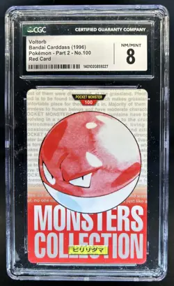 1996 Pokemon Japanese Part 2 Voltorb Bandai Carddass Red Card #100 CGC 8 - Image 1