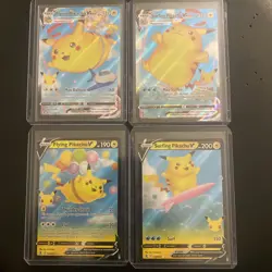 Surfing Pikachu & Flying Pikachu V & Vmax 4 Card Set Pokemon TCG Celebrations NM - Image 1