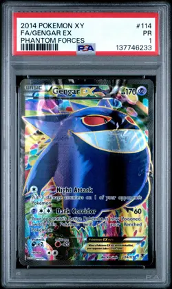 2014 POKEMON XY PHANTOM FORCES #114 FULL ART/GENGAR EX PSA 1 - Image 1