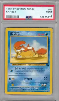 1999 Pokemon Fossil, #51, Krabby, PSA 9, Mint - Image 1