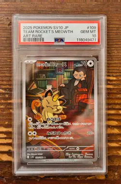 PSA10 Team Rocket's Meowth AR 109/098 Glory of Team Rocket Japanese SV10 Pokemon - Image 1