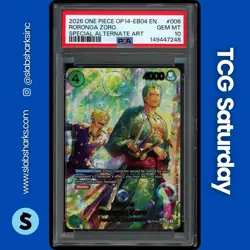 2026 ONE PIECE THE AZURE SEAS SEVEN #PRB02-006 RORONOA ZORO SP ALT ART PSA 10 - Image 1
